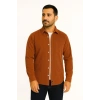 Erkek Fitilli Kadife Cepli Gömlek Oversize Rahat Kalıp - Kahverengi