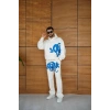 Erkek Kapüşonlu Eşofman Takım Graffiti Baskılı  Oversize Rahat Kalıp, Kanguru Cepli, Streetwear Tarzında Premium Ürün 3 iplik Pamuklu - Beyaz