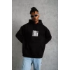 Erkek Ön Arka Baskılı Kapşonlu Sweat - Siyah