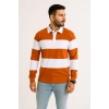 Erkek Polo Yaka Uzun Kollu Çizgili Sweatshirt Trend Rugby Stil - Turuncu