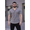 Erkek Waffle Kumaş Kısa Kollu Düğmeli Açık Yaka Regular Fit Gömlek - Gri