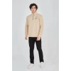 Erkek Yarım Fermuarlı Baskılı Sweat - Bej