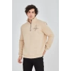 Erkek Yarım Fermuarlı Baskılı Sweat - Bej
