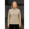Kadın Balıkcı Yaka Bağazlı Triko Kazak Pamuklu Kalın Fitilli Dokuma - Bej