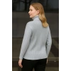 Kadın Balıkcı Yaka Bağazlı Triko Kazak Pamuklu Kalın Fitilli Dokuma - Gri