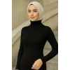 Kadın Tesettür Triko Elbise – Boğazlı Uzun Fitilli Dokuma, Esnek Tam Kalıp, 130 cm Midi Boy, Bahar & Kış Şık Rahat Stil - Siyah