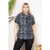 Kadın Desenli Püsküllü Viskon Bluz Bebe Yaka Kısa Kollu Big Size Rahat Kesim - Desenli