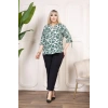 Kadın Desenli Püsküllü Viskon Bluz Bebe Yaka Kısa Kollu Big Size Rahat Kesim - Desenli