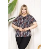 Kadın Desenli Püsküllü Viskon Bluz Bebe Yaka Kısa Kollu Big Size Rahat Kesim - Desenli