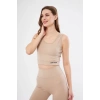 Kadın Fitilli Baskılı Crop - Bej