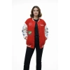 Kadın Kırmızı Varsity Çıtçıtlı Baskılı Oversize kalıp Kolej Ceket - Kırmızı