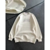 Kadın Üç İplik Bisiklet Yaka Baskılı SweatShirt - Beyaz