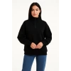 Kadın Üç İplik Dık Yaka Yarım Fermuarlı SweatShirt - Siyah