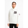 Kadın Üç İplik Kapüşonlu Ön ve Arka Baskılı SweatShirt hoodie - Beyaz