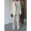 Keten Ceket Pantolon İlik Düğmeli Uzun Kollu Yırtmaçlı ikili Takım - Beyaz