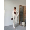 Keten Ceket Pantolon İlik Düğmeli Uzun Kollu Yırtmaçlı ikili Takım - Beyaz