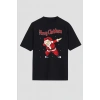 Merry Christmas Baskılı Noel Babalı T-shirt - Siyah