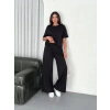 Osy Modal Yumuşak Dokulu Kumaş Bisiklet Yaka T-shirt Bol paça Pantalon ikili Takım -Siyah