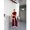 Osy Modal Yumuşak Dokulu Kumaş Kısa Kollu Crop Alt ispanyol Paça Pantalon ikili Takım - Bordo