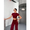 Osy Modal Yumuşak Dokulu Kumaş Kısa Kollu Crop Alt ispanyol Paça Pantalon ikili Takım - Bordo