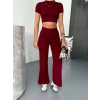Osy Modal Yumuşak Dokulu Kumaş Kısa Kollu Crop Alt ispanyol Paça Pantalon ikili Takım - Bordo