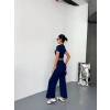 Osy Modal Yumuşak Dokulu Kumaş Kısa Kollu Crop Alt ispanyol Paça Pantalon ikili Takım - Lacivert