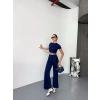 Osy Modal Yumuşak Dokulu Kumaş Kısa Kollu Crop Alt ispanyol Paça Pantalon ikili Takım - Lacivert