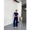 Osy Modal Yumuşak Dokulu Kumaş Kısa Kollu Crop Alt ispanyol Paça Pantalon ikili Takım - Lacivert