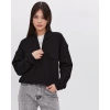 Oversize Yarım Farmuarlı Yakalı Basic SweatShirt - Siyah