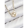 Pirinç Zirkon Taşlı Yonca Model Ezme Zincir Gold Renk Kadın Kolye