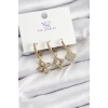 Pirinç Zİrkon Taşlı Yonca Model Gold Renk 3lü Kadın Küpe