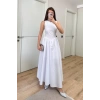 Sifir Kol Beli Oturtmalı Kolsuz Uzun Elbise - Beyaz