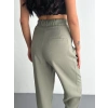 Kadın Yüksel Bel Beli Bağcıklı Cepli Rahat Paça Pantalon - Su Yeşili