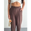 Kadın Yüksel Bel Rahat Boru Paça Pantalon - Kahverengi