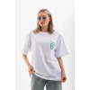 Unisex Baskılı Oversize T-Shirt - Beyaz