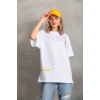 Unisex Baskılı Oversize T-Shirt - Beyaz
