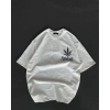 Unisex Bisiklet Yaka Baskılı Oversize T-Shirt - Beyaz