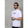 Unisex Bisiklet Yaka Baskılı Oversize T-Shirt - Beyaz
