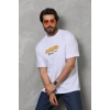Unisex Bisiklet Yaka Baskılı Oversize T-Shirt - Beyaz