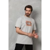 Unisex Bisiklet Yaka Baskılı Oversize T-Shirt - Gri