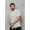 Unisex Bisiklet Yaka Baskılı Oversize T-Shirt - Gri