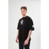Unisex Bisiklet Yaka Baskılı Oversize T-Shirt - Siyah
