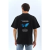 Unisex Bisiklet Yaka Baskılı Oversize T-Shirt - Siyah