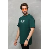 Unisex Bisiklet Yaka Baskılı Oversize T-Shirt - Yeşil