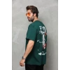 Unisex Bisiklet Yaka Baskılı Oversize T-Shirt - Yeşil