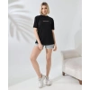 Unisex Bisiklet Yaka Baskılı Slim Fit T-Shirt - Siyah