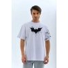 Unisex Ön ve Kol Baskılı Oversize T-shirt - Beyaz