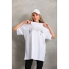 Unisex Taş Desenli Oversize T-Shirt - Beyaz