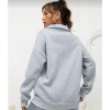 Unisex Uzun Kol Yarım Farmuarlı Yakalı Basic SweatShirt - Gri