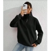 Unisex Uzun Kol Yarım Farmuarlı Yakalı Basic SweatShirt - Siyah